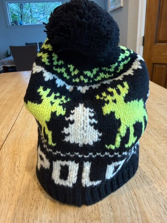 NWT Polo Ralph Lauren Holiday Fair Isle Moose Pom Beanie Hat OS Black main image 5